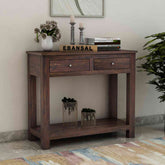 Woodwing Solid Sheesham Wood Console Table (2D, Walnut Finish)